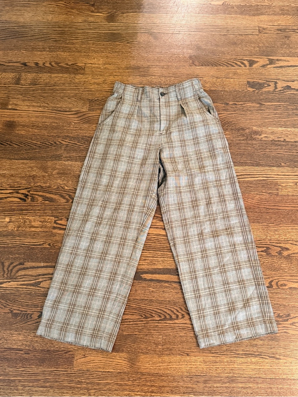 Madewell Plaid Wide-Leg Pants in Beige and Brown